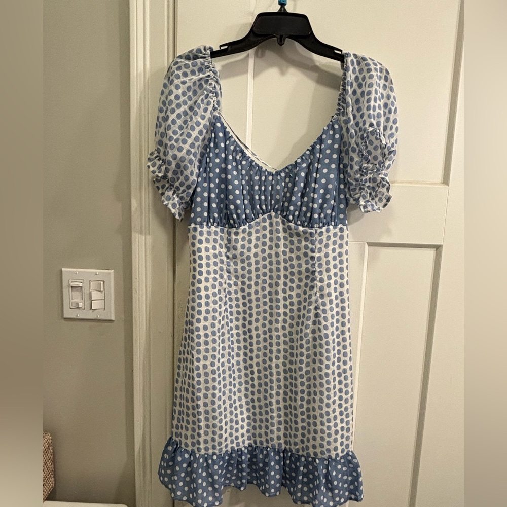 Blue and White Polka Dot Dress